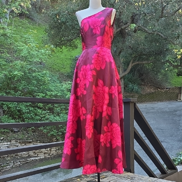 NWOT $250 BOSTON PROPER ONE SHOULDER ROSE PRINT GOWN DRESS IN PINK MULTI SIZE 10 - Picture 2 of 9